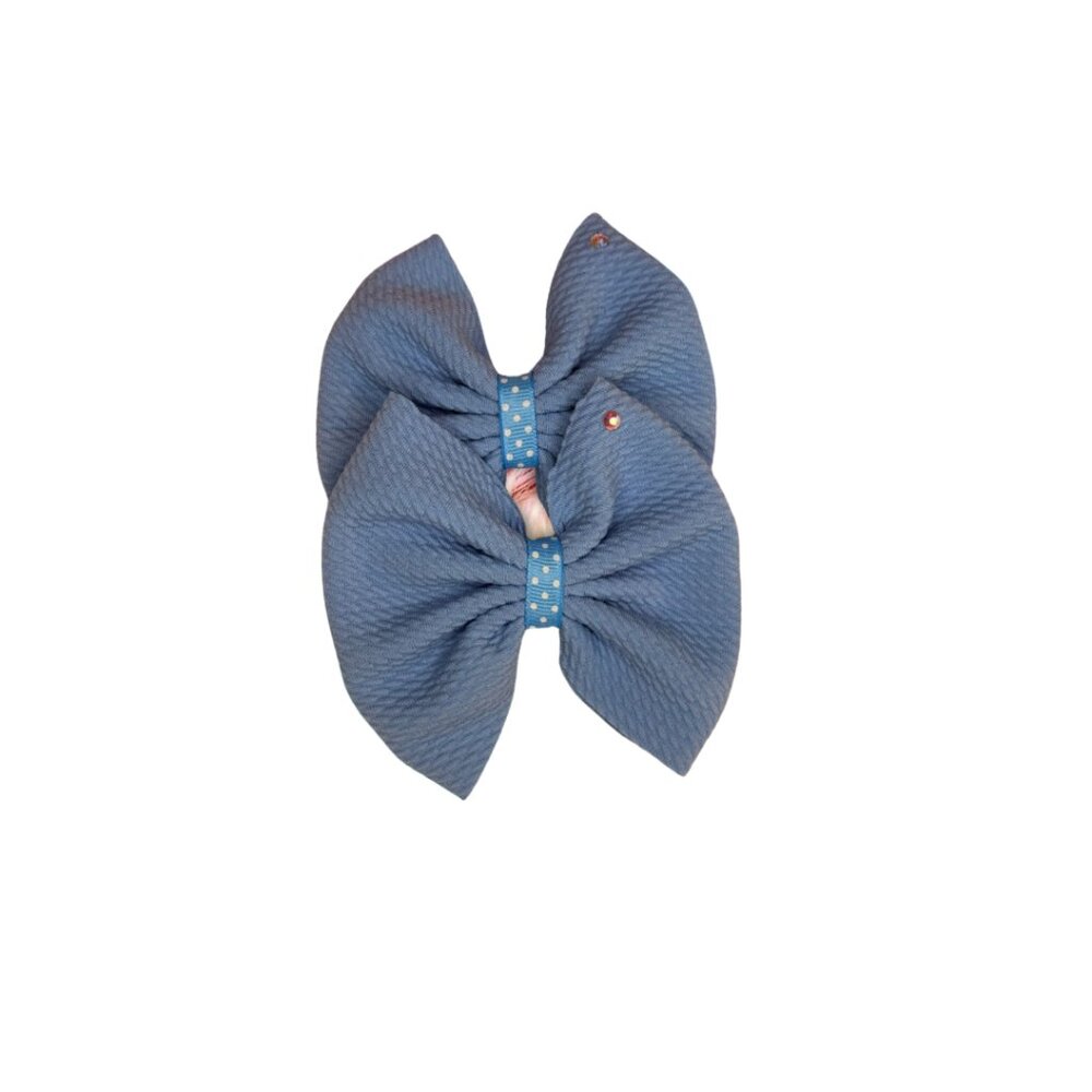 Denim Blue Hair Bow Set with Polka Dot Center – Everyday Casual Style